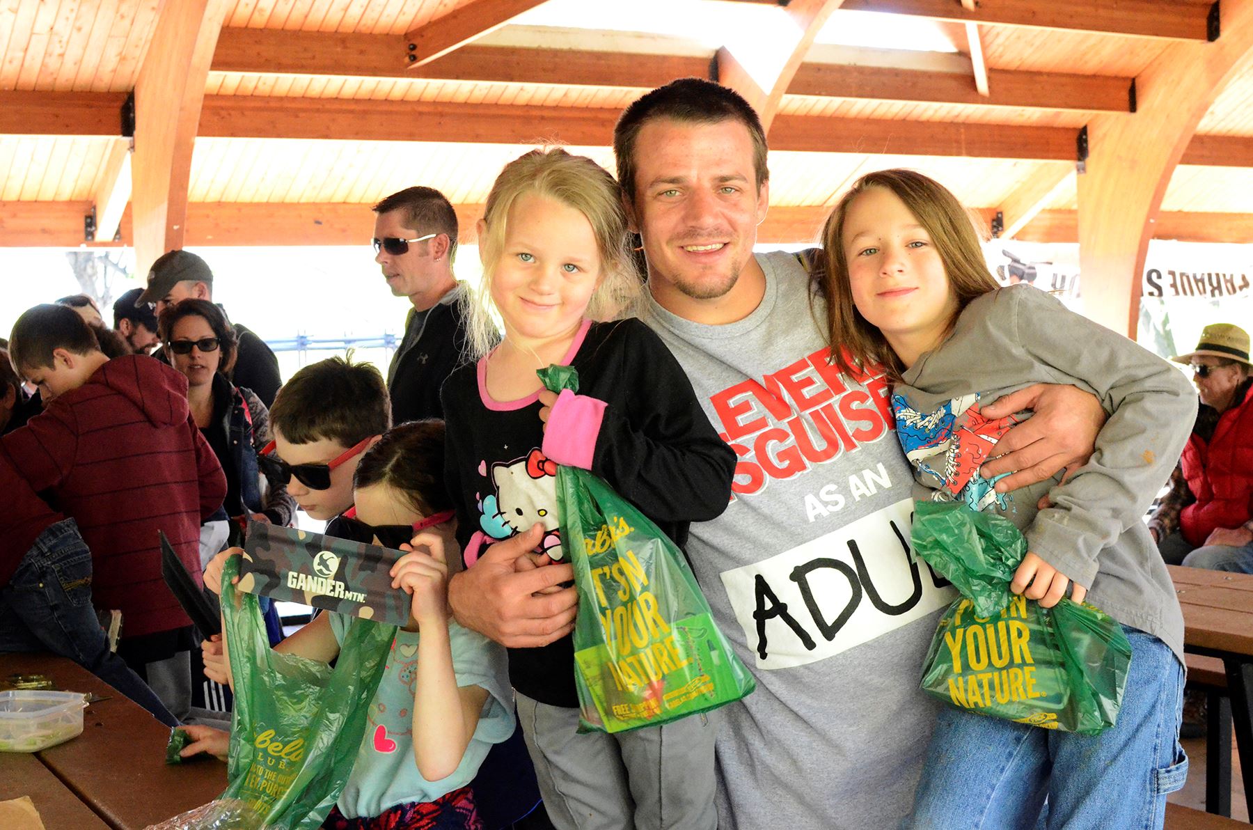 Children and adults in pavilion