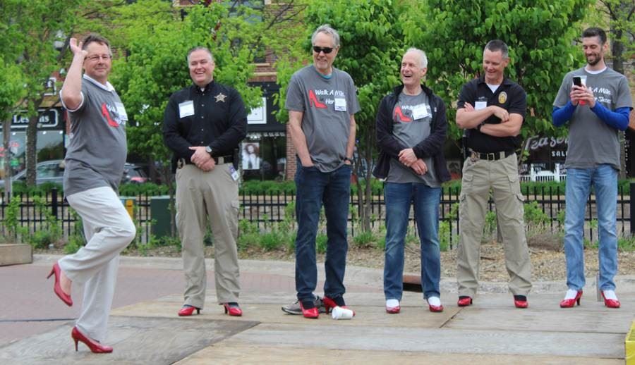 Jerry Pederson shows off his walk in his new heels