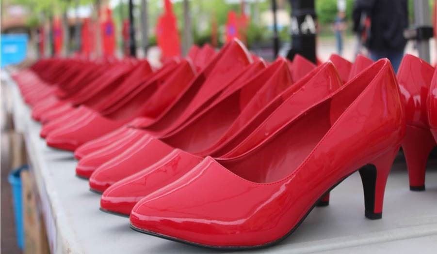 The red high heels for the event