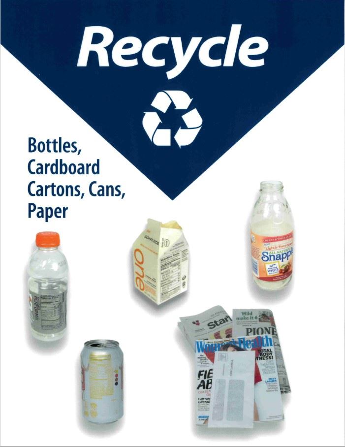 Recycle bottles cans cardboard paper cartons