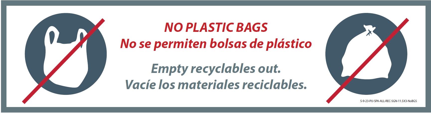Spanish No Plastic Bags  3x11